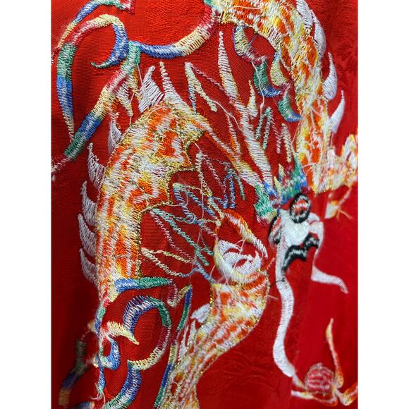 Vintage Red Jacquard Embroidered Dragon Kimono Robe Size XL - Picture 9 of 14